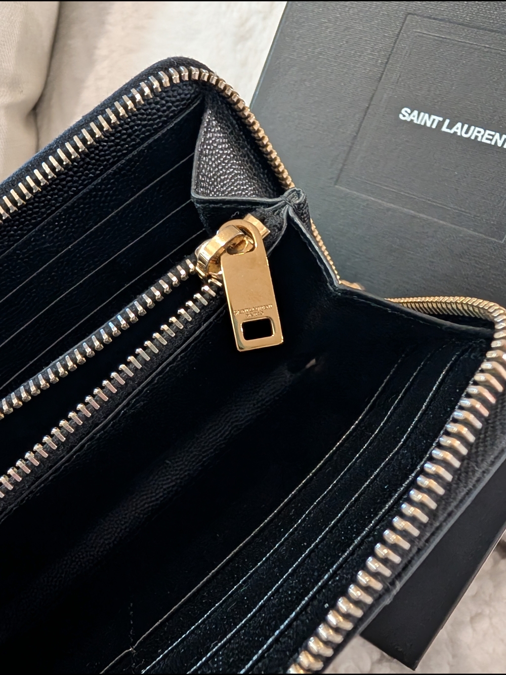 Saint Laurent Black Quilted Leather Zip Wallet with Gold Logo - Picture 5 of 11